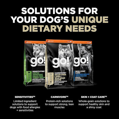 Go! Solutions Carnivore, Grain-Free, Protein Rich Dry Dog Food, Lamb and Wild Boar Recipe, 22 lb Bag