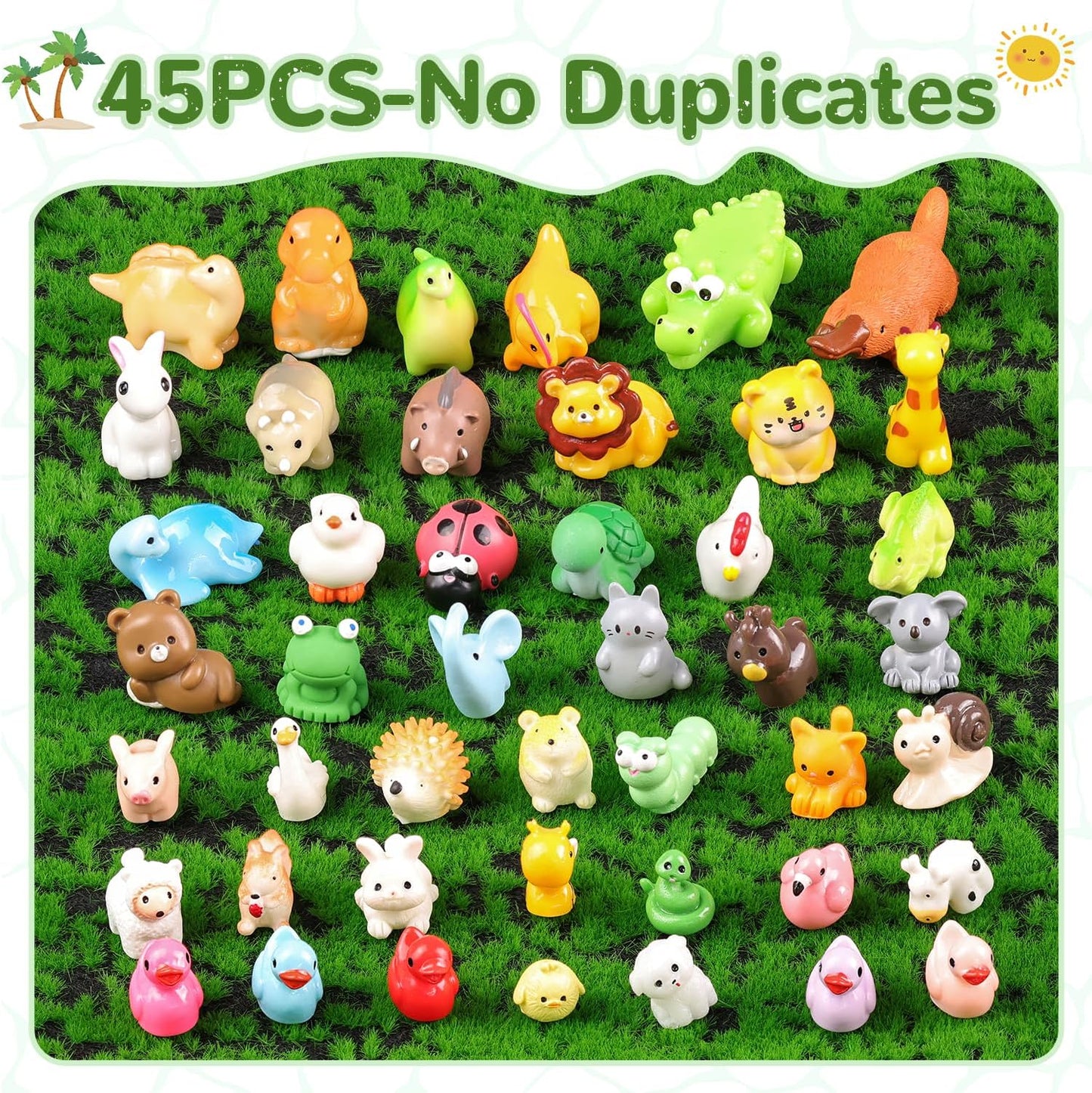 45PCS Mini Resin Animals Tiny Cute Forest Figurines, Miniature Figures to Hide, Little Animal Toys Small Accessories for Topper Desk Garden Dollhouse Landscape Aquarium Ornaments Crafts & Decor