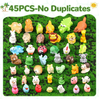 45PCS Mini Resin Animals Tiny Cute Forest Figurines, Miniature Figures to Hide, Little Animal Toys Small Accessories for Topper Desk Garden Dollhouse Landscape Aquarium Ornaments Crafts & Decor