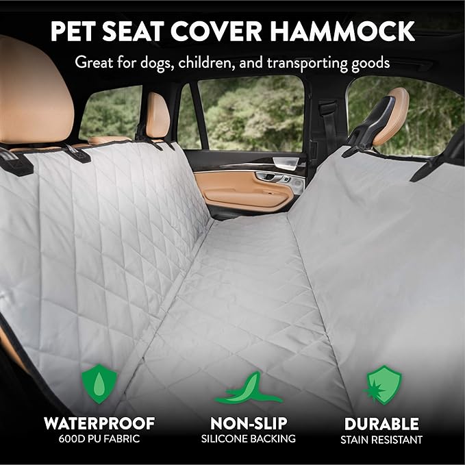 Plush Paws Products Premium Rear Car Seat Protector w/Hammock | Washable & Waterproof Back Seat Dog Cover for Car, Truck, & SUV | Nonslip, Tear Resistant Pet Seat Cover | Small Grey