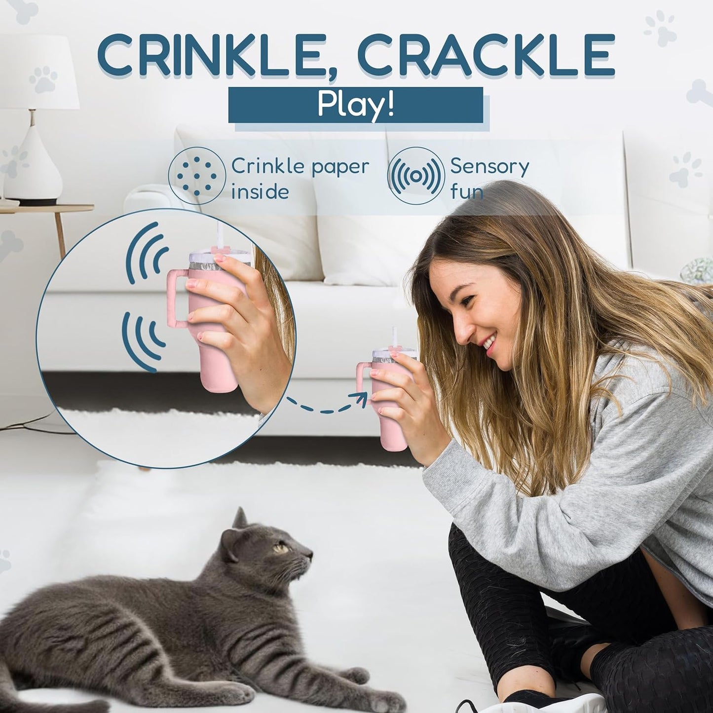 Kitty Cup Catnip Toy - Christmas & Birthday Cat Gift Toy with Catnip & Crinkle, Funny Stocking Stuffer for Girl Indoor Kitten (Pink Peach Dust)