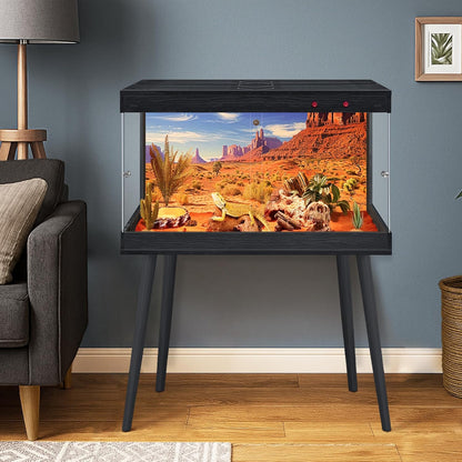 Royxen Tempered Glass Bearded Dragon Tank,24 Gallon Reptile Tank with Leg Stand,Built-in Lighting Reptile Enclosure Scartch-Proof Bearded Dragon Encloure for Chameleon,Snake(Black,24"x 16"x 16")