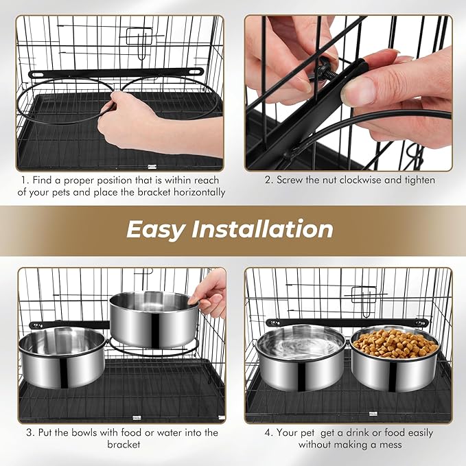 Yummy Sam Hanging Pet Dog Food Water Bowl for Cage, Stainless Steel Non-Spill Kennel Hanging Cats Pets Bowls with Clamp Holder Crate Feeder Dish for Medium Large Dogs Pets (Silver)