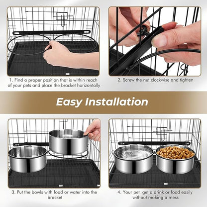 Yummy Sam Hanging Pet Dog Food Water Bowl for Cage, Stainless Steel Non-Spill Kennel Hanging Cats Pets Bowls with Clamp Holder Crate Feeder Dish for Medium Large Dogs Pets (Silver)
