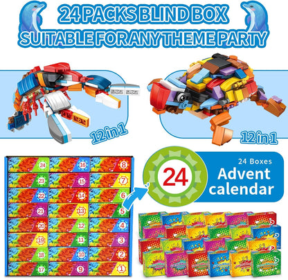 Party Favors for Kids - 24 Pack Ocean Animals Building Block Toy Goodie Bags Fillers Classroom Prizes Stuffers Gifts Building Set, Christmas Birthday Gift for Boys Girls Ages 6-12