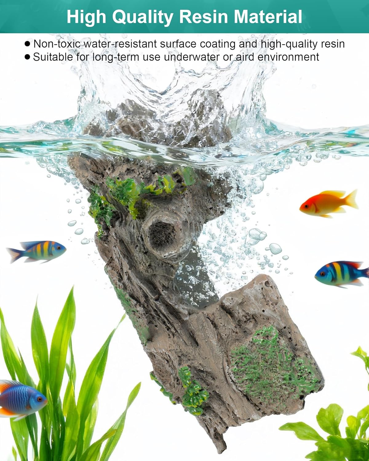 TRUVIC Fish Tank Decorations - Aquarium Cave Decor, Resin Hollow Tree Trunk Reptile Hide & Betta Log Hideout for 20 Gallon Tank, Fish Accessories Shelter Cave