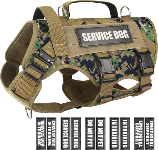 WINSEE Service Dog Vest Harness for Large Dog, Tactical Working MOLLE Vest with 10 Pet Patches, No Pull Heavy Duty Harness for Training Hunting Walking