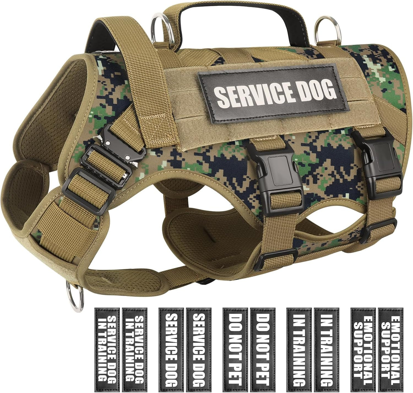 WINSEE Service Dog Vest Harness for Large Dog, Tactical Working MOLLE Vest with 10 Pet Patches, No Pull Heavy Duty Harness for Training Walking