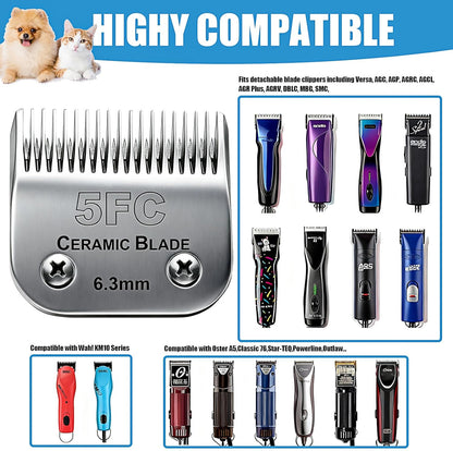 Dog Grooming Replacement Blades Compatible with Andis Dog Clipper, Dog Clipper Blades Compatible with Oster A5,Wahl KM-10 Series Dog Clipper,#5FC Blades (6.3mm)