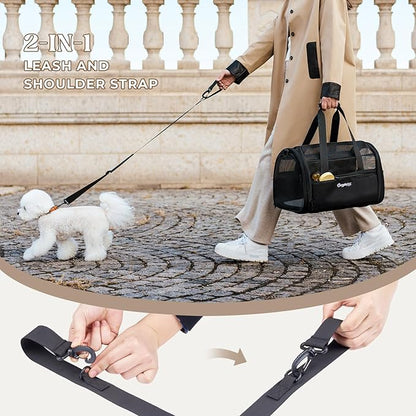 BurgeonNest Soft-Sided Dog Carrier Airplane Approved for Small Dogs Side-Expandable Pet Cat Carrier，Lightweight Puppy Purse 0-15 lbs, 17.7x11x11 Inchs Up to 16lbs, Black
