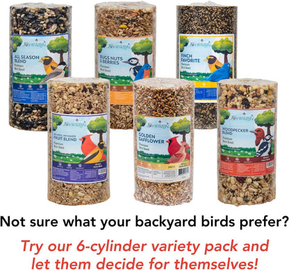 JCs Wildlife 6 Pack Premium Bird Seed Blend Small Cylinder with Hole Variety Pack