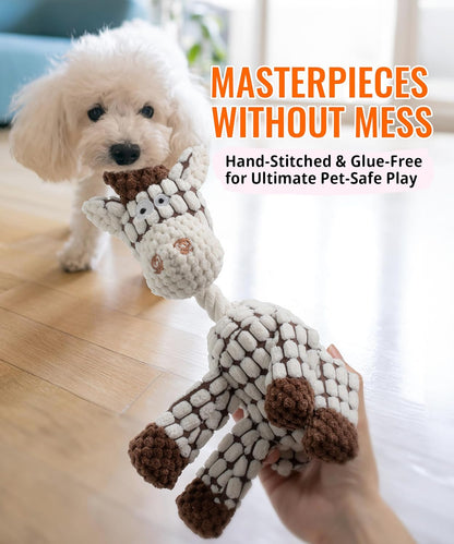 Squeaky Plush Dog Toys - Adorable Animal Designs with Soft Cotton Filling, Cute Stuffed Dog Chew Toys for Small, Medium Non-Aggressive Chewing Dogs Chewer (White - Giraffe/Lamb)