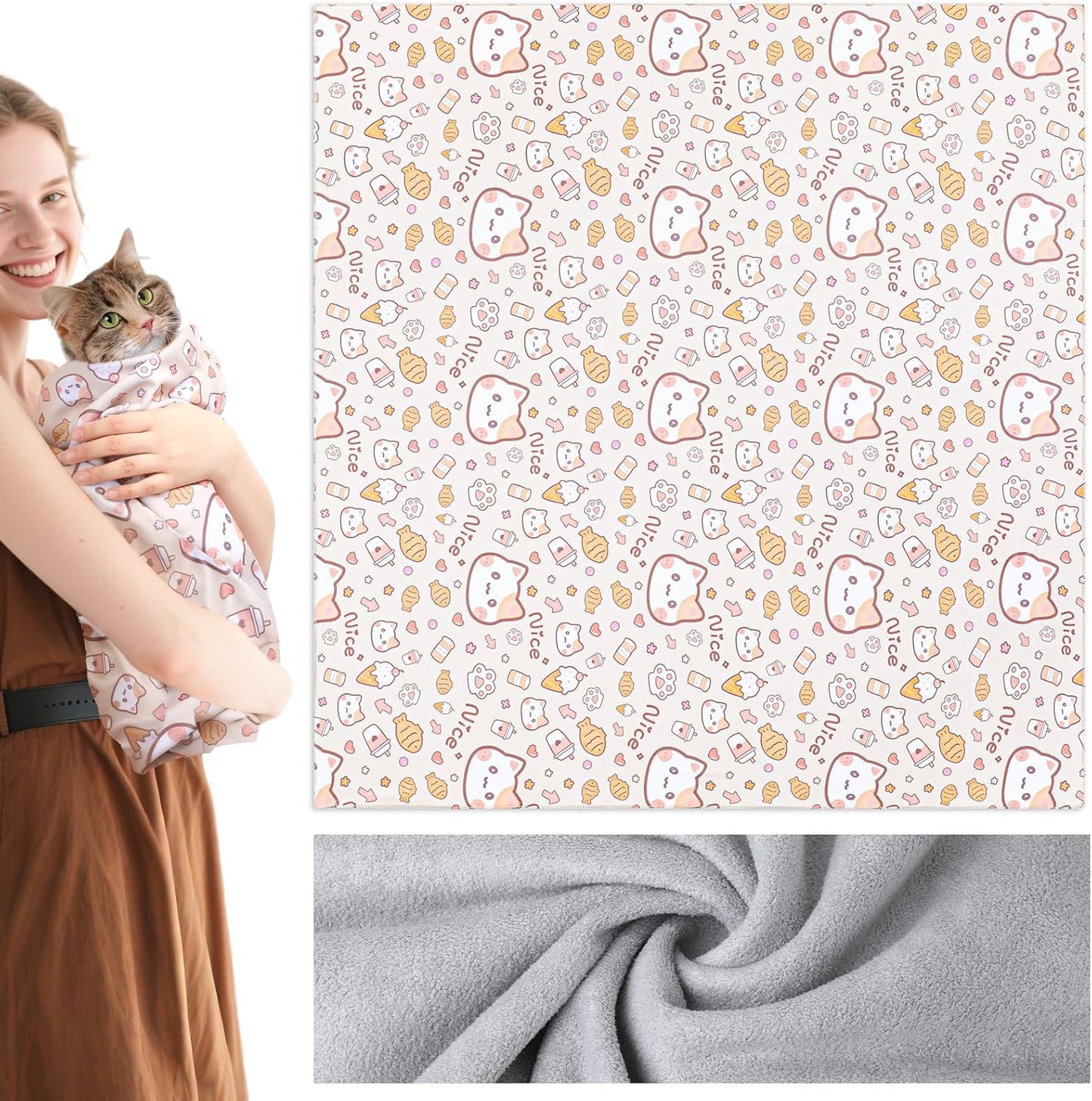 35.4" Extra Large Cat Grooming Wrap, Cat Wrap for Cutting Nails, Soft Self-Stick Anti-Scratch Anti-Escap Cat Wraps for Large Cats & Small Dogs, Ear Cleaning, Teeth Brushing Pet Tool