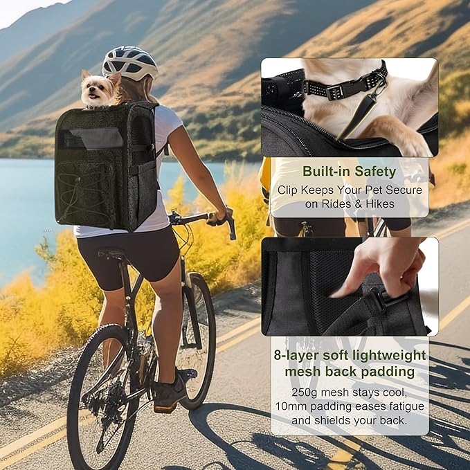 Dog Carrier Backpack for Small Dogs – Breathable and Comfortable Pet Travel Bag with, Safety Buckle and Adjustable Straps, Ideal for Hiking and Outdoor Adventures, Standard Pad, Black
