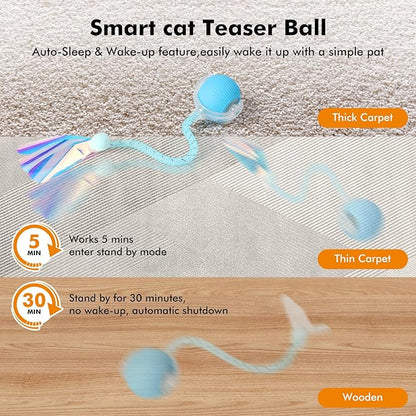 2 Packs Speed Tail 2.0 Interactive Cat Toys for Indoor Cats, Automatic Moving Cat Toy with Elastic Mesh Tail, Rechargeable Cats Ball for Enrichment Exercise