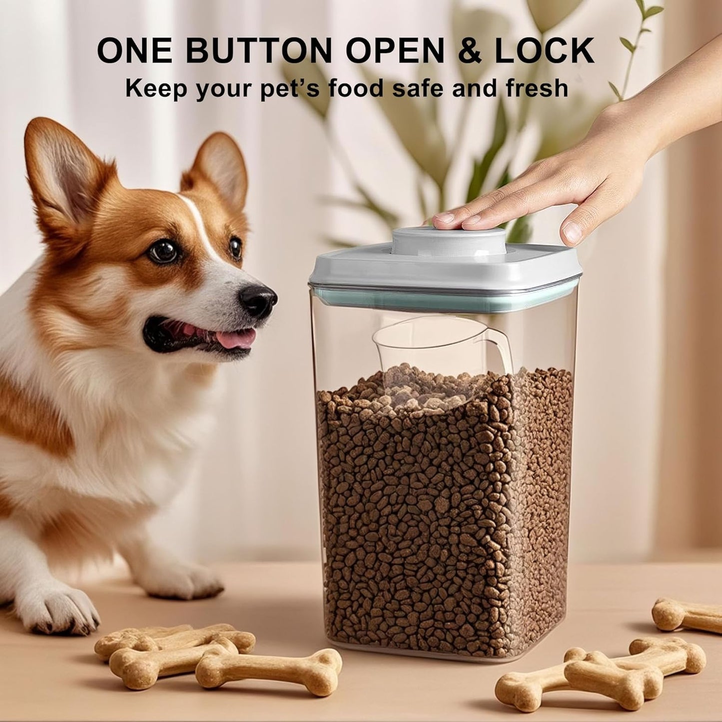 3-5 Lbs Dog-Cat Pop Treat - Airtight Jar - Pet Food Storage Container for Kibble & Treats, 2pcs 4L/4.2qt with 130ml/0.14qt Half Scoop Stackable Pop Lid Plastic Container with Lid