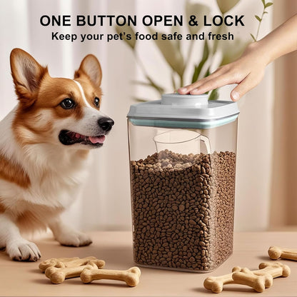3-5 Lbs Dog-Cat Pop Treat - Airtight Jar - Pet Food Storage Container for Kibble & Treats, 2pcs 4L/4.2qt with 130ml/0.14qt Half Scoop Stackable Pop Lid Plastic Container with Lid