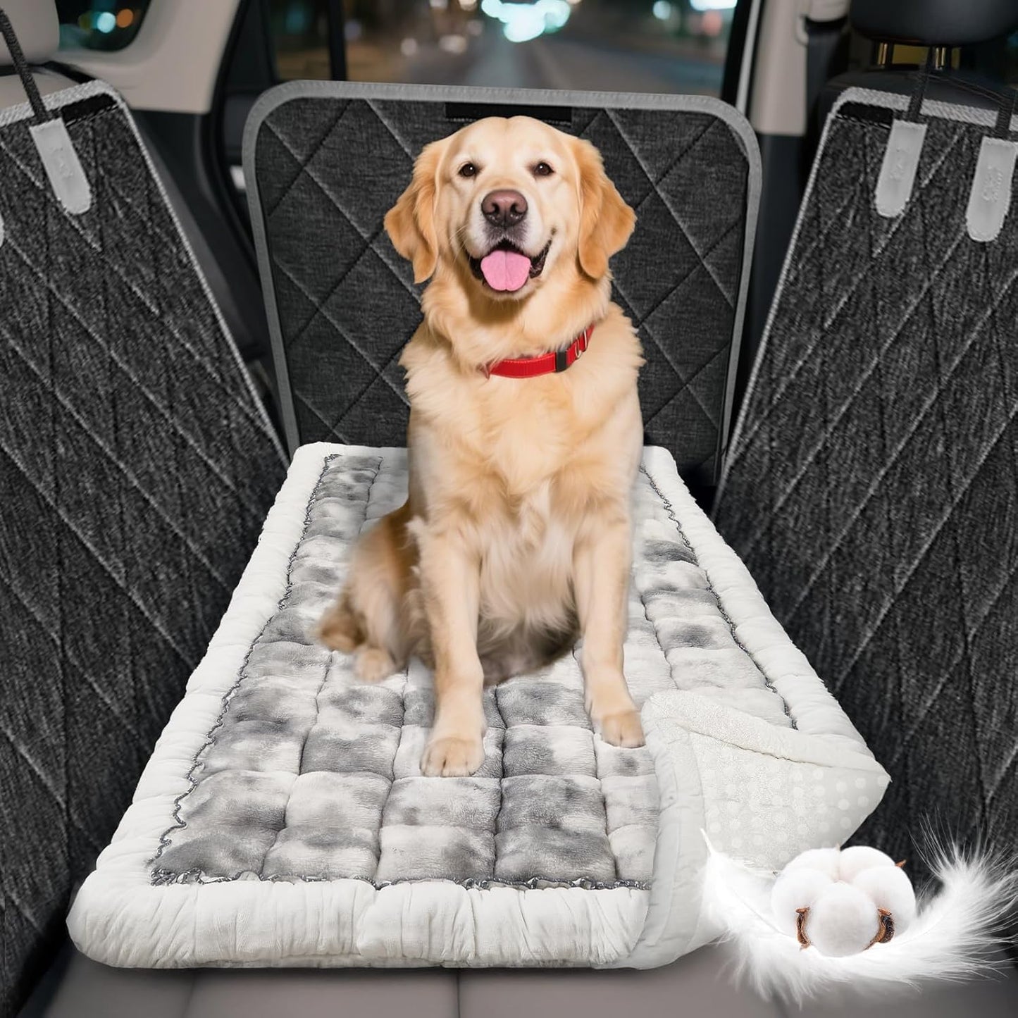 Thickened Dog Bed for Car Back Seat, Upgraded Bottom Non-Slip，Fits Hard Bottom car seat Cover for Dogs, Premium Mixed Color ，Bog Car Seat Cover