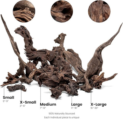 Ultum Nature Systems Driftwood - Malaysian Drift Wood for Fish Tank, Planted Tank, Terriarium, Paludarium - Versatile Natural Driftwood Decor, Events Wood Centerpiece - Malaysian, Small (8-12")