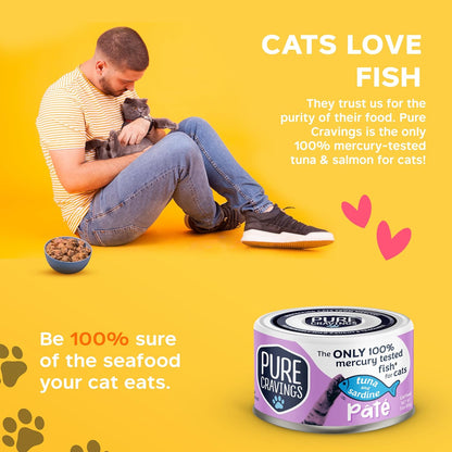 Pure Cravings Tuna and Sardine Pate, Canned Wet Cat Food, 100% Mercury-Tested, Moist Can Fish, Grain-Free Protein, Non-GMO, 12 Pack