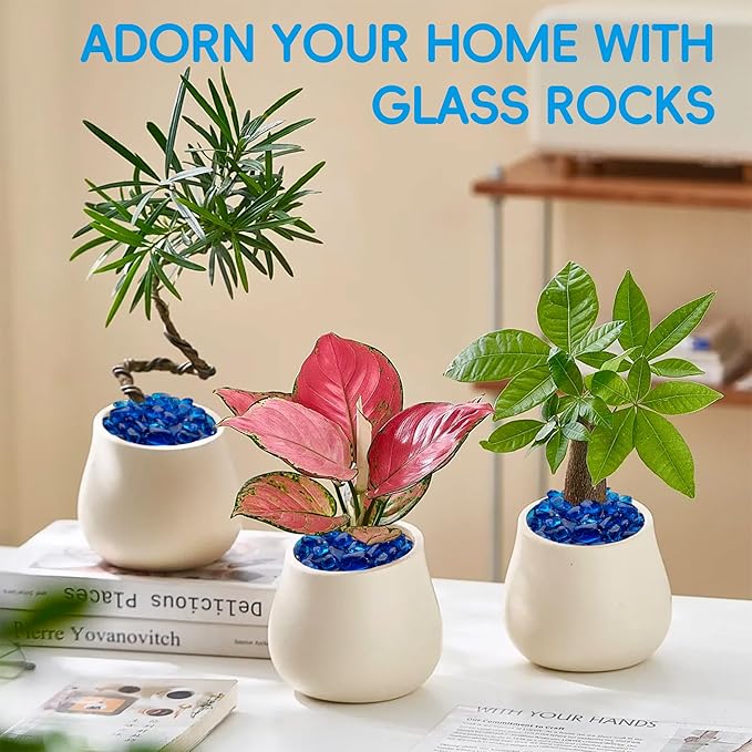 Colorful Glass Stones, 0.97 LB Fish Tank Gravel, Small Irregular Rainbow Aquarium Gravel for Aquarium Decorations and Turtle Tank , Sea Glass Beads Crystals for Fish Bowl, Vase Filler,Sea Blue