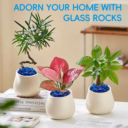 Colorful Glass Stones, 0.97 LB Fish Tank Gravel, Small Irregular Rainbow Aquarium Gravel for Aquarium Decorations and Turtle Tank , Sea Glass Beads Crystals for Fish Bowl, Vase Filler,Sea Blue