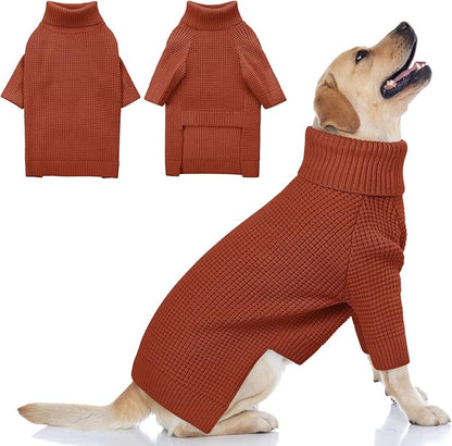 Queenmore Dog Sweater for Large Breeds, Long Sleeve Warm Dog Sweaters, Turtleneck Knitted Pullover Pet Clothes, XL Dog KintSweater, Cat Knitwear, Saddle Brown XL