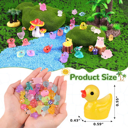 105PCS Mini Resin Animals Tiny Cute Figurines Glow in Dark, Miniature Figures to Hide, Little Animal Toys Small Accessories for Topper Desk Garden Dollhouse Landscape Aquarium Ornaments Crafts & Decor