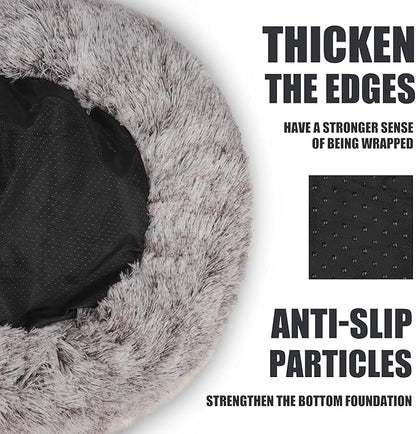 ShinHye Cat Bed Round Plush Fluffy Hooded Cat Bed Cave, Cozy for Indoor Cats or Small Dog beds, Soothing Pet Beds Doughnut Calm Anti-nxiety Dog Bed - Waterproof Bottom Washable (26×26inch, Coffee)