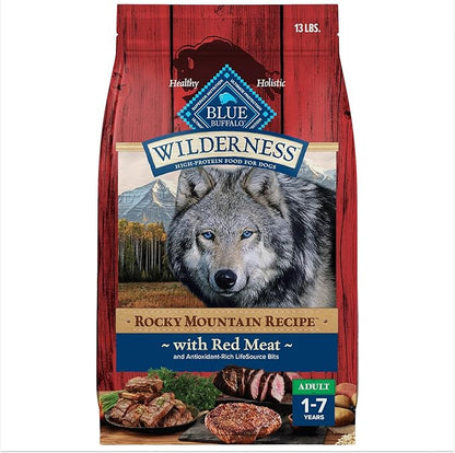 Blue Buffalo Wilderness High-Protein Rocky Mountain Recipe Dry Food for Adult Dogs, Red Meat & Grains, 13-lb. Bag