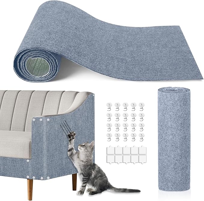 Cat Scratching Mat, 118.5"x15.9" Trimmable Self-Adhesive Cat Scratch Carpet, Couch Protector from Cats Claws, Furniture Corner Protectors for Cats, Indoor Furniture Protection for Chair (Light Gray)