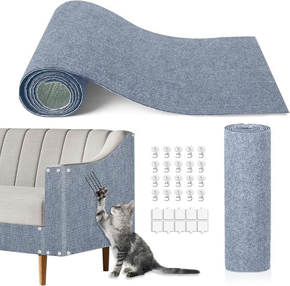 Cat Scratching Mat, 118.5"x15.9" Trimmable Self-Adhesive Cat Scratch Carpet, Couch Protector from Cats Claws, Furniture Corner Protectors for Cats, Indoor Furniture Protection for Chair (Light Gray)