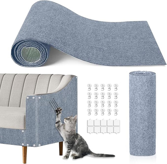 Cat Scratching Mat, 118.5"x15.9" Trimmable Self-Adhesive Cat Scratch Carpet, Couch Protector from Cats Claws, Furniture Corner Protectors for Cats, Indoor Furniture Protection for Chair (Light Gray)