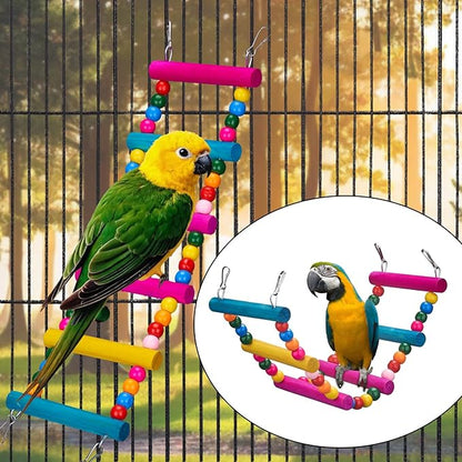 11Pcs Bird Parakeet Toys Wooden Bird Platform Stands Swing Hanging Chewing Toy Parrot Climbing Ladder Colorful Bird Cage Toys for Parakeet, Conure, Cockatiel, Love Birds, Finches