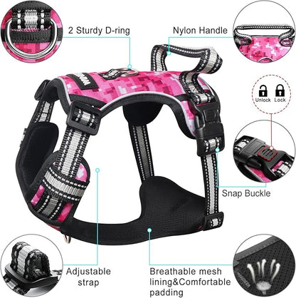WINSEE Dog Harness No Pull, Pet Harnesses with Dog Collar, Adjustable Reflective Oxford Outdoor Vest, Front/Back Leash Clips for Small, Medium, Large, Extra Large Dogs, Easy Control Handle for Walking