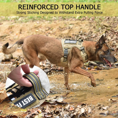 PET MARVEL Tactical Dog Harness for Large Size, No Pull Military Dog Vest with Easy Control Handle, Molle Hoop & Loop, Adjustable Reflective Reinforced Stich for Walking Training, Brown