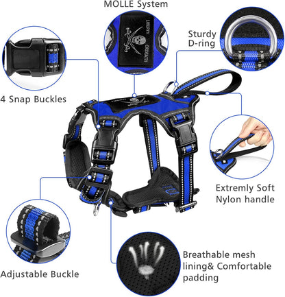 WINSEE Pet Harness Collar and Leash Set, All-in-one Reflective Dog Harness No Pull with Adjustable Buckles for Puppies, Small, Medium, Large, and Extra-Large Dogs (Small, Dark Blue)