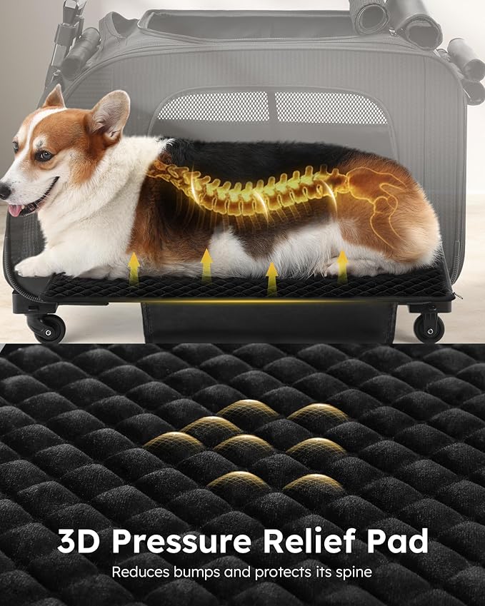 Pecute Cat Carrier with Wheels, Large Space Dog Carrier up to 40lbs,Pet Stroller for Short Legged Dogs,Dog Crate for Medium Small Dogs,Suitable for Dachshund, French Bulldog, Basset Hound, Corgi