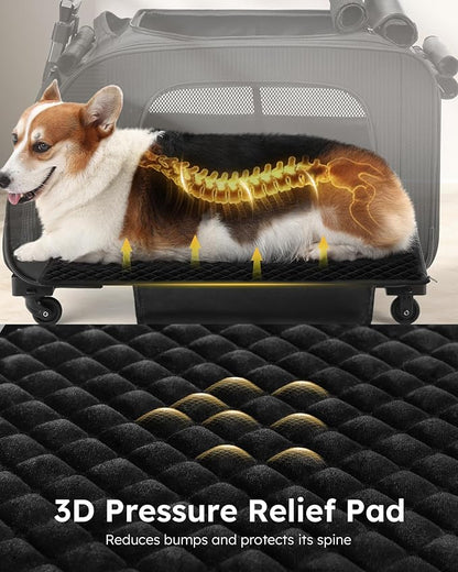 Pecute Cat Carrier with Wheels, Large Space Dog Carrier up to 40lbs,Pet Stroller for Short Legged Dogs,Dog Crate for Medium Small Dogs,Suitable for Dachshund, French Bulldog, Basset Hound, Corgi