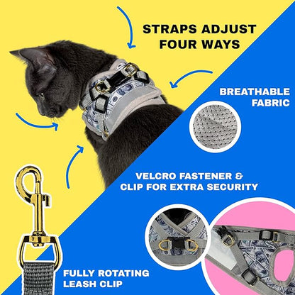 Travel Cat Harness and Leash Set - Adjustable Fit Mesh Cat Harness and Reflective Strap - Comfort Walking Vest for Kitten for Outdoor Walking, Hiking (Extra Small, Cashcat)