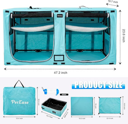 Huge Sapce Double Compartment Cat Travel Carrier with Litter Box & Homack | Cat Show Kennel Cage Crate with Mat & Water Bottle