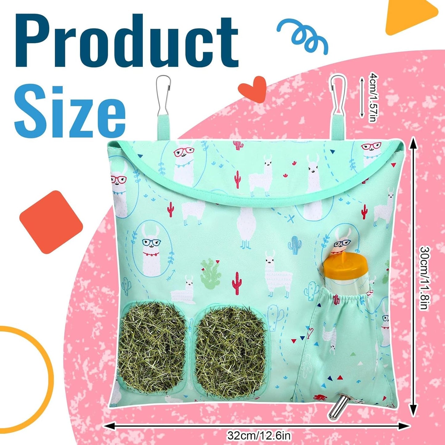 UPINS 2 Pack Hay Bag for Rabbits 2-Hole Hanging Hay Feeder Guinea Pig Hay Bags, Hay Feeder for Rabbits Chinchillas Hamsters Small Pets and Animals