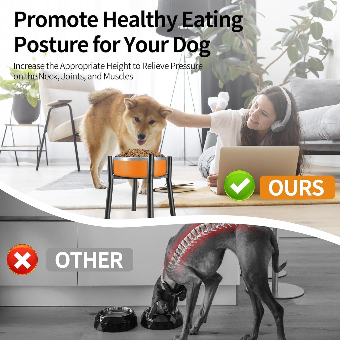 Lifted Dog Bowl Stand - Without Bowls, Single Raise Pet Food Table Adjustable Wide 7-11", Tall 10" - Bowl Stand Size Optional, Dog Bowls Holder Elevated for Small Medium Large Dogs Breed