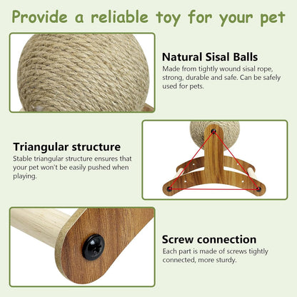 Fhiny Rabbit Scratch Toy, Natural Sisal Rabbit Scratching Ball Sisal Rope Bunny Claw Scratcher Rotating Ball Interactive Toys Nail Scratching Post for Indoor Pets Kittens Ferrets Small Animals