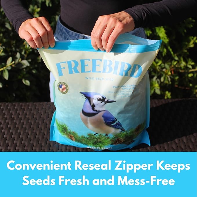 Premium Sunflower Select Bird Seed by Freebird - Black Oil Sunflower Seeds, Sunflower Kernels, Safflower Seeds - Finch and Songbird Wild Bird Seed for Outside Feeders - 6lb Bag