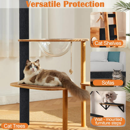 Cat Scratch Furniture Protector - 158" x 17" Trimmable Self-Adhesive Cats Claws Scratch Pads, DIY Cat Climbing Couch Protector for Scratch Post Cat Tree Replacement Indoor (Black)