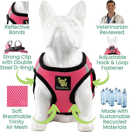 EcoBark Step in Dog Harness - Eco-Friendly Small Breed Dog Harnesses for XS Dogs - Reflective and Adjustable Mini Body Halter Vest - Tiny Soft Mesh Toy Breed (Bubblegum Pink, XS)