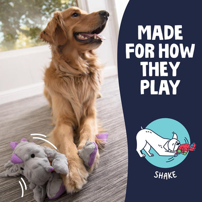 goDog Dragons Squeaky Plush Dog Toy with Chew Guard Technology, Durable Fabric & Squeaker for Active Play, Gray, Large
