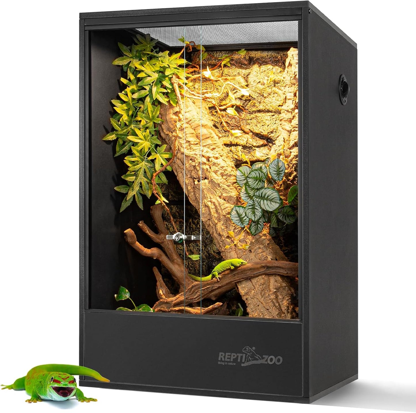 REPTIZOO 67 Gallon PVC Tall Reptile Tank, 24 x18x36 inch Large Reptile Terrarium for Gecko Lizard Chameleon Frog Snake, Enclosure Habitat with Sliding Door & Top Screen Ventilation