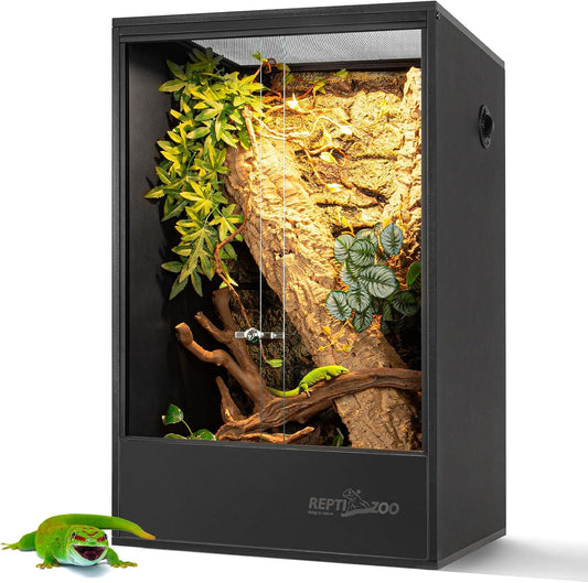 REPTIZOO 67 Gallon PVC Tall Reptile Tank, 24 x18x36 inch Large Reptile Terrarium for Gecko Lizard Chameleon Frog Snake, Enclosure Habitat with Sliding Door & Top Screen Ventilation